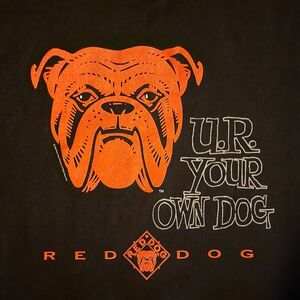 Vintage Red Dog Black Tee with Orange Bulldog Graphic - U.R. Your Own Dog